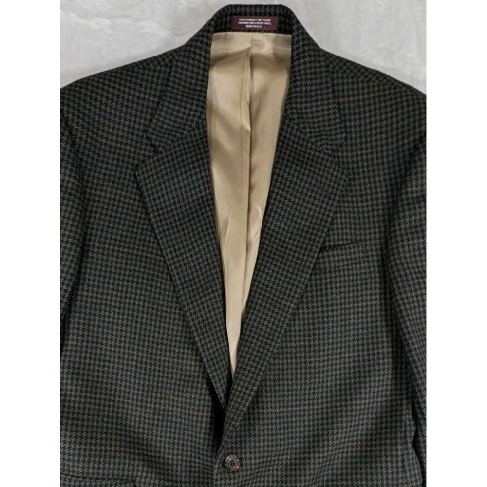 Evan-Picone‎ Mens Wool Blazer Sport Coat Brown Green Houndstooth Check 44R USA